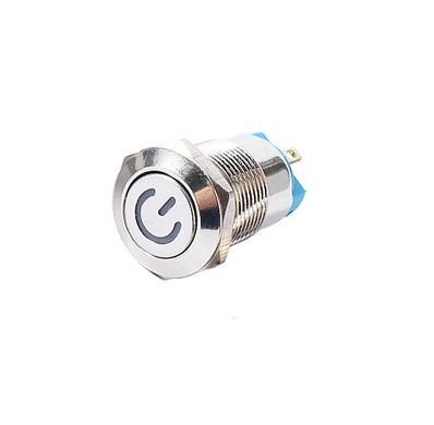 Кнопка живлення DC 12-24V 4A 12mm, підсвітка White Power, з фіксатором, IP65, під монтаж
