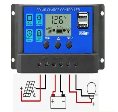 Контроллер заряда PWM 30A, 12/24V, MCU, для солнечных панелей, под Li-ion AGM GEL свинцовые АКБ