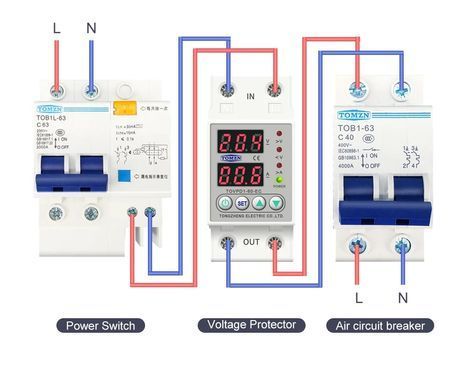 Реле защиты от перенапряжения и перегрузки TOMZN, 230V, 100A, на DIN-рейку