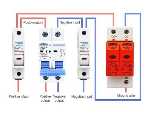Модуль SPD TOMZN TOV1-PV 1000V DC 2P 20-40kA, защита от перенапряжения, на DIN-рейке, для солнечных панелей
