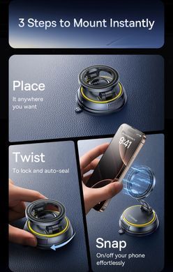 Тримач автомобільний Baseus Magnetic Mount, магнітний, вакуумний, 360&deg;, для iPhone/Android