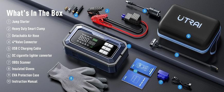 Бустер Utrai Jstar 30 7000A/59.2Wh пуско-зарядное устройство с компрессором и OBD-диагностикой, повербанк, LED