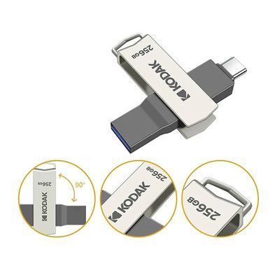 Флешка KODAK USB Type-C + USB 3.0 128GB, двосторонній металевий накопичувач для смартфона та ПК