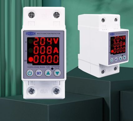 Реле защиты от перенапряжения и перегрузки TOMZN, 230V, 63A, на DIN-рейку со счетчиком