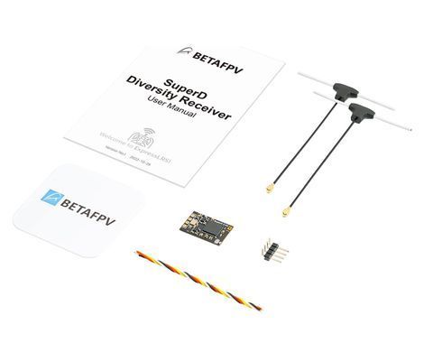 Приймач керування ELRS 2.4GHz BetaFPV SuperD Diversity + 2х Т-антени, для FPV дронів