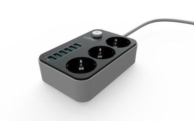 Мережевий фільтр (подовжувач) LDNIO SC3631, 3 розетки EU, 6 USB 3.4A