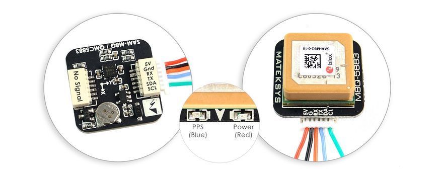 GPS модуль для дрона Matek Systems M8Q-5883 GNSS, 20X20X10mm, 7 грам, компас QMC5883