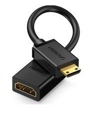 Кабель Mini HDMI Male в HDMI Female UGREEN, 0.22m, чорний, 4K 60Hz 3D для GoPro Hero 7/Raspberry Pi 4/Sony