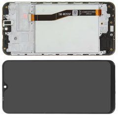 Дисплей Samsung M205 Galaxy M20 (2019) модуль в сборе с тачскрином, черный, с рамкой, Original PRC, Original PRC, с рамкой