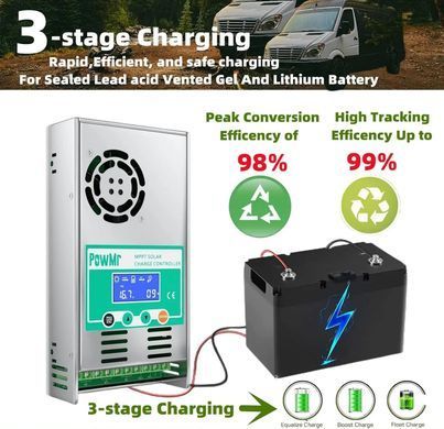 Контроллер заряда PowMr MPPT 60A 12-48V, PV до 160V, для солнечных панелей, под свинцовые АКБ AGM/GEL/LiFePO4